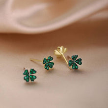 Load image into Gallery viewer, Green Four Leaf Clover Stud Earrings in 925 Sterling Silver: Silver