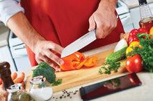 Load image into Gallery viewer, SANTOKU KNIFE STAINLESS STEEL BLADE TRIPLE RIVET COLLECTION, 7", BLACK HANDLE & COVER