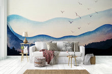 Load image into Gallery viewer, Watercolor Landscape Mountain Removable Wallpaper: Peel and Stick Vinyl / SAMPLE - (W:15" x H:9")