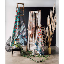 Load image into Gallery viewer, Flower Block Print Tablecloth 90 x 60 inches