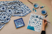 Load image into Gallery viewer, Tile Inspired Blue and White Tablecloth
