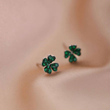 Load image into Gallery viewer, Green Four Leaf Clover Stud Earrings in 925 Sterling Silver: Silver
