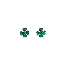 Load image into Gallery viewer, Green Four Leaf Clover Stud Earrings in 925 Sterling Silver: Silver