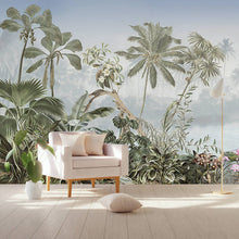 Load image into Gallery viewer, Retro Jungle Lake Landscape Removable Wallpaper: Peel and Stick Vinyl / SAMPLE - (W:15" x H:9")