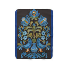 Load image into Gallery viewer, Love Birds in Black and Blue Sherpa Fleece Blanket