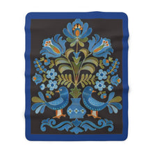 Load image into Gallery viewer, Love Birds in Black and Blue Sherpa Fleece Blanket