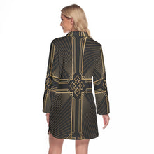 Load image into Gallery viewer, Art Deco Gold Cross Women's Lapel Shirt Dress With Long Sleeve
