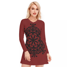 Load image into Gallery viewer, Corset Affect Mandala Print Women's V-neck Long Sleeve Dress