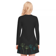 Load image into Gallery viewer, Blue and Green Accent Flowers Women's V-neck Long Sleeve Dress
