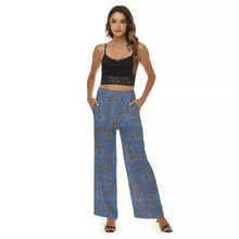 Load image into Gallery viewer, Ancient Greek Floral Pattern Women's Casual Straight-leg Pants in Blue