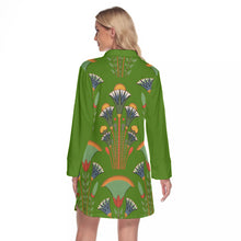 Load image into Gallery viewer, Egyptian Floral Pattern in Green Women's Lapel Shirt Dress With Long Sleeve