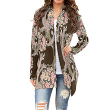Load image into Gallery viewer, Brown and Pink Coral Design Long Sleeve Cardigan Sweater
