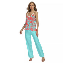 Load image into Gallery viewer, Daniel's Tropical Flowers in Red and Teal Women's Cami Pajamas Sets