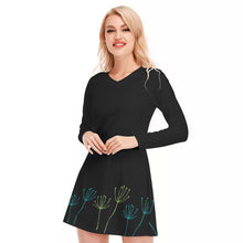 Load image into Gallery viewer, Blue and Green Accent Flowers Women's V-neck Long Sleeve Dress