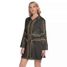 Load image into Gallery viewer, Art Deco Gold Cross Women's Lapel Shirt Dress With Long Sleeve