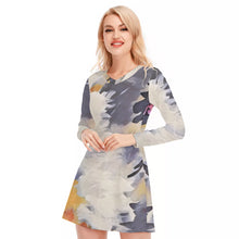 Load image into Gallery viewer, Abstract Floral Women's V-neck Long Sleeve Dress