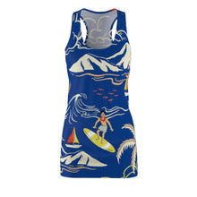 Load image into Gallery viewer, Surf's Up Print Women's Racerback Dress In Blue