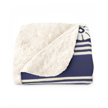 Load image into Gallery viewer, Dark Blue Greek Key and Flower Sherpa Fleece Blanket
