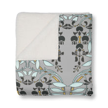 Load image into Gallery viewer, Floral Chandelier Sherpa Blanket in Grey and Teal