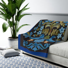 Load image into Gallery viewer, Love Birds in Black and Blue Sherpa Fleece Blanket