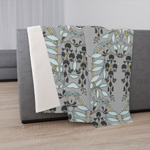 Load image into Gallery viewer, Floral Chandelier Sherpa Blanket in Grey and Teal