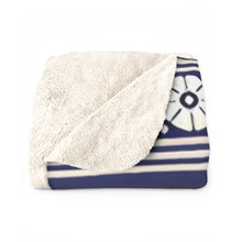 Load image into Gallery viewer, Dark Blue Greek Key and Flower Sherpa Fleece Blanket