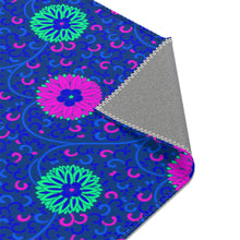 Load image into Gallery viewer, Aqua and Pink Flowers On Royal Blue Area Rugs