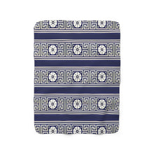 Load image into Gallery viewer, Dark Blue Greek Key and Flower Sherpa Fleece Blanket