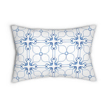 Load image into Gallery viewer, Blue and White Cross and Flower Lumbar Pillow
