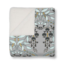 Load image into Gallery viewer, Floral Chandelier Sherpa Blanket in Grey and Teal