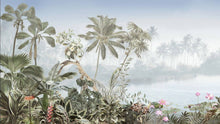 Load image into Gallery viewer, Retro Jungle Lake Landscape Removable Wallpaper: Peel and Stick Vinyl / SAMPLE - (W:15" x H:9")
