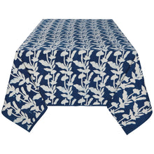 Load image into Gallery viewer, White and Blue Vine Block Print Tablecloth: 90 x 60 inches
