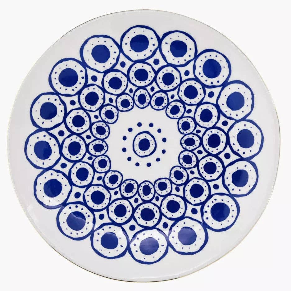 8-Inch Blue Circle Stoneware Plate: Single Plate