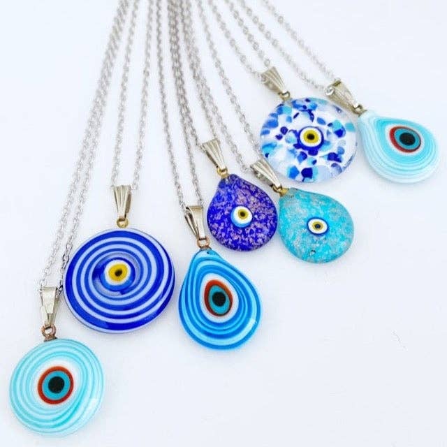 Blue Evil Eye Necklace, Handmade Murano Glass Bead, Murano Evil Eye Pendant: 5