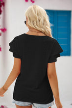 Load image into Gallery viewer, Black Eyelet Tie-Neck Flutter Sleeve Blouse
