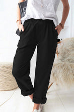 Load image into Gallery viewer, Black Paperbag Waist Pull-On Pants with Pockets
