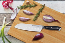 Load image into Gallery viewer, SANTOKU KNIFE STAINLESS STEEL BLADE TRIPLE RIVET COLLECTION, 7&quot;, BLACK HANDLE &amp; COVER
