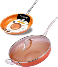 Load image into Gallery viewer, 12&quot; Chef&#39;s Wok &amp; 10&quot; Fry Pan Set, Nonstick Copper Ceramic Coating, Scratch-Resistant
