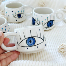 Load image into Gallery viewer, Handmade Evil Eye Coffee Mug, Hygee Self Care Gift: Only Mug
