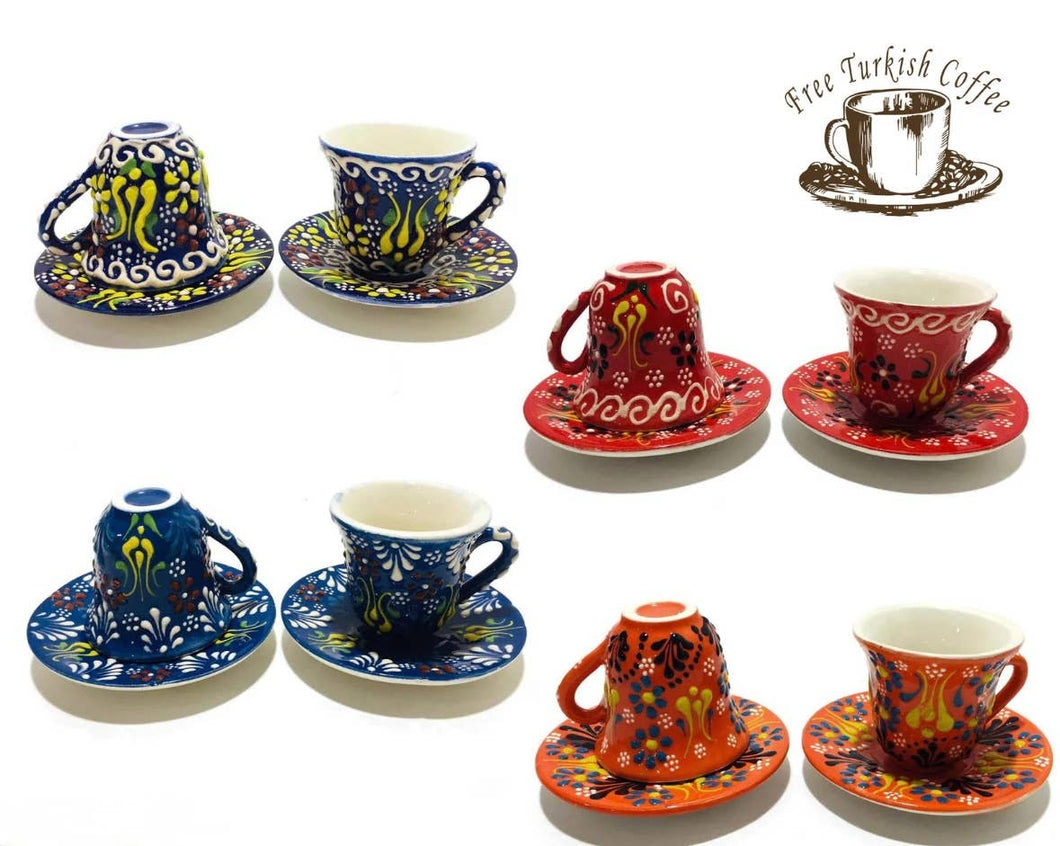 Handmade Turkish Coffee & Espresso Cups with Saucers
