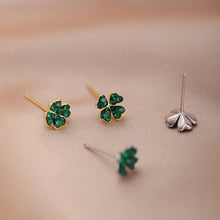 Load image into Gallery viewer, Green Four Leaf Clover Stud Earrings in 925 Sterling Silver: Silver
