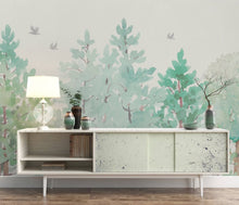 Load image into Gallery viewer, Forest Green Watercolor Jungle Removable Wallpaper: Peel and Stick Vinyl / Sample
