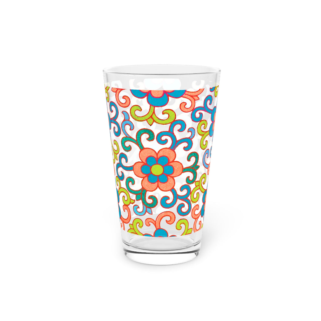 Bright Floral Design Pint Glass, 16oz