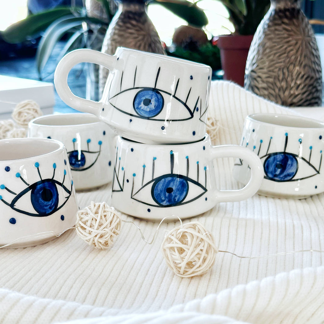 Handmade Evil Eye Coffee Mug, Hygee Self Care Gift: Only Mug