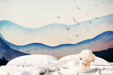 Load image into Gallery viewer, Watercolor Landscape Mountain Removable Wallpaper: Peel and Stick Vinyl / SAMPLE - (W:15" x H:9")
