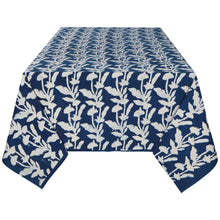 Load image into Gallery viewer, White and Blue Vine Block Print Tablecloth: 90 x 60 inches
