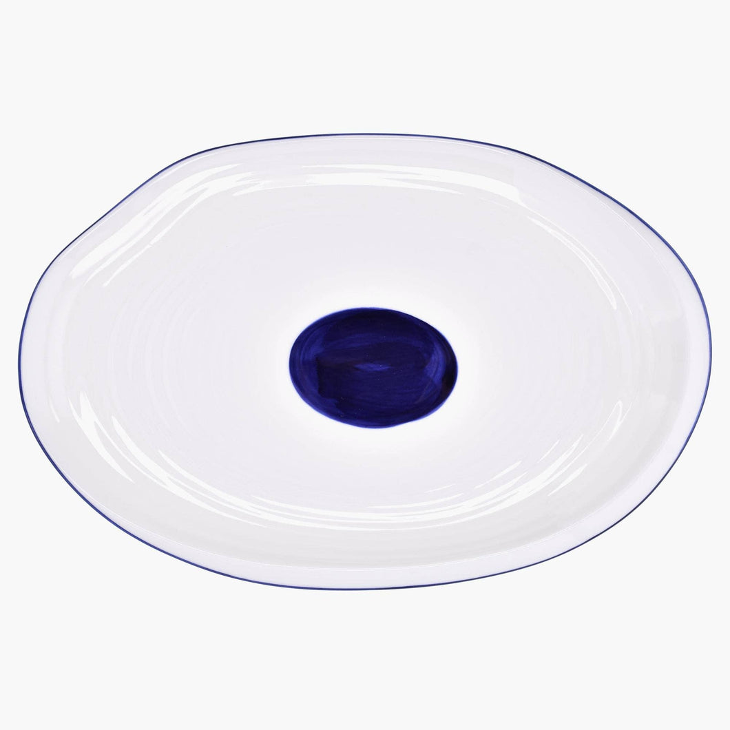 12-Inch White Serving Plate with Decorative Blue Dot: Single Plate