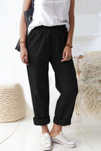 Load image into Gallery viewer, Black Paperbag Waist Pull-On Pants with Pockets
