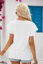 Load image into Gallery viewer, Black Eyelet Tie-Neck Flutter Sleeve Blouse
