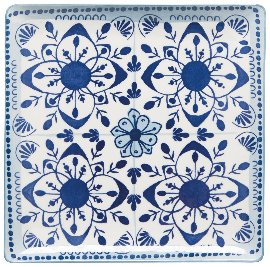 White and Blue Stamped Plate 10 Inch